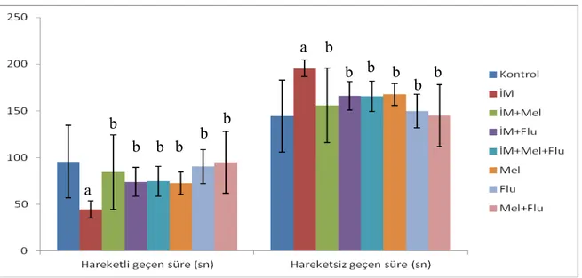 Şekil 6. Zorunlu yüzme testinde hareketli ve hareketsiz geçen süreler.