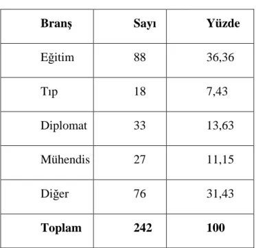 Tablo 7: Branş Verileri 