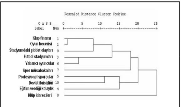 Şekil 1. Yunanistan’daki futbol problemlerini açıklayan dendogram 