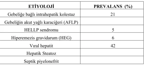 Tablo 5. Gebelikte sarılığın ayırıcı tanısı