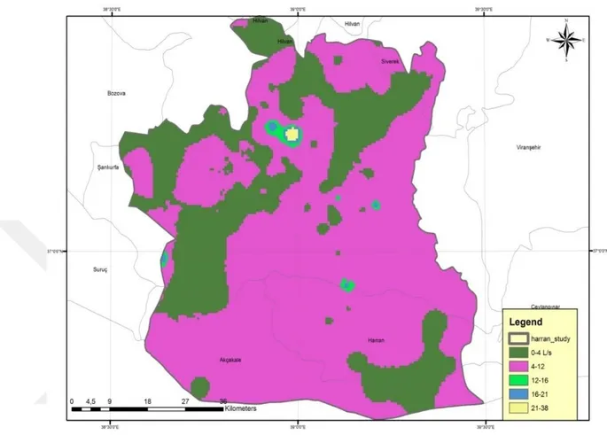 Şekil 4.8. Harran Ovası Çalışma Alanı Sınıflandırılmış Kuyu Verimi Tematik Haritası 