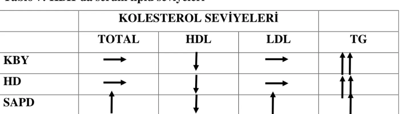 Tablo 7: KBH da serum lipid seviyeleri  