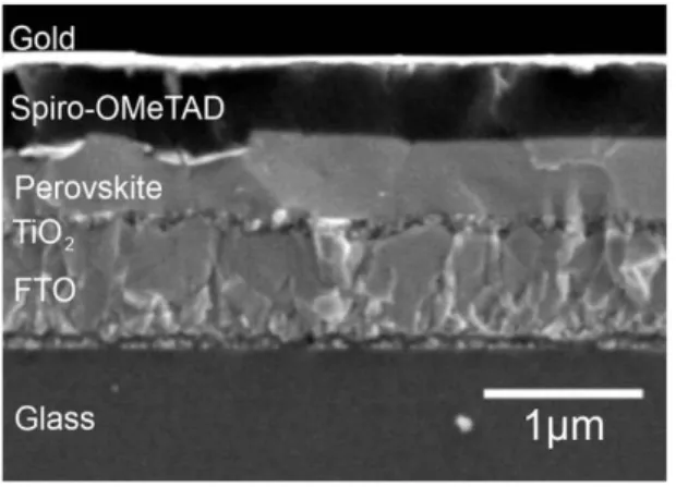 Fig 2.1  A SEM image of a perovskite based heterojunction solar cell. 