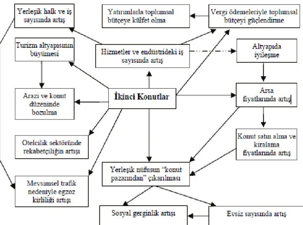 Şekil 3.1. İkincil Konutların Olumlu ve Olumsuz Etkileri (Stettler ve Danielli 2008, Aktaran Kozak ve 