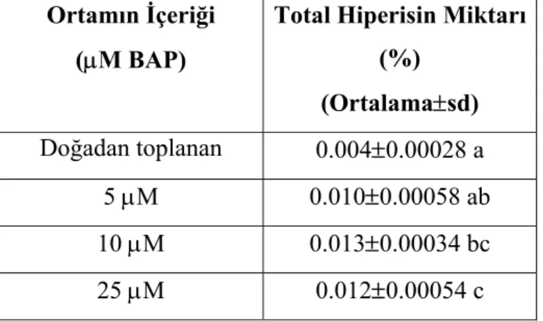 Tablo 3.  Farklı Ortamlarda Yetiştirilen Hypericum triquetrifolium’  un Total Hiperisin İçeriği  