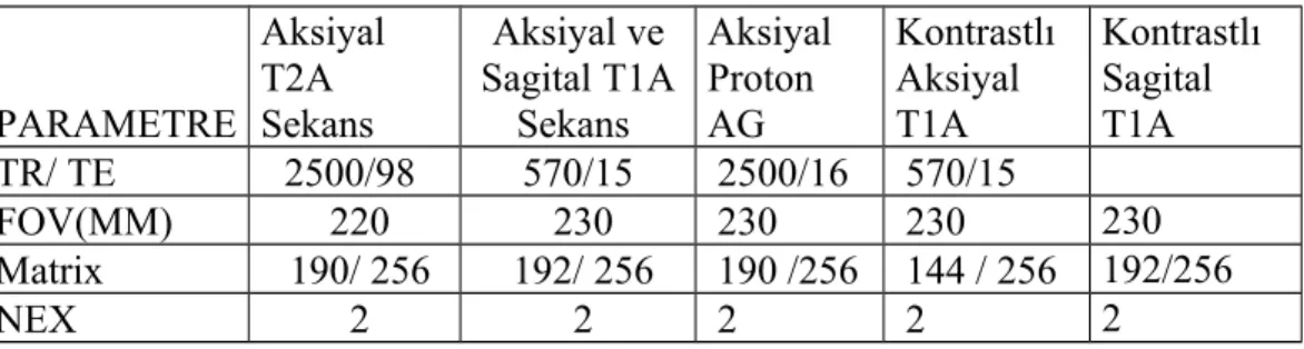 Tablo 3)  1 T MRG’de kullanılan parametreler