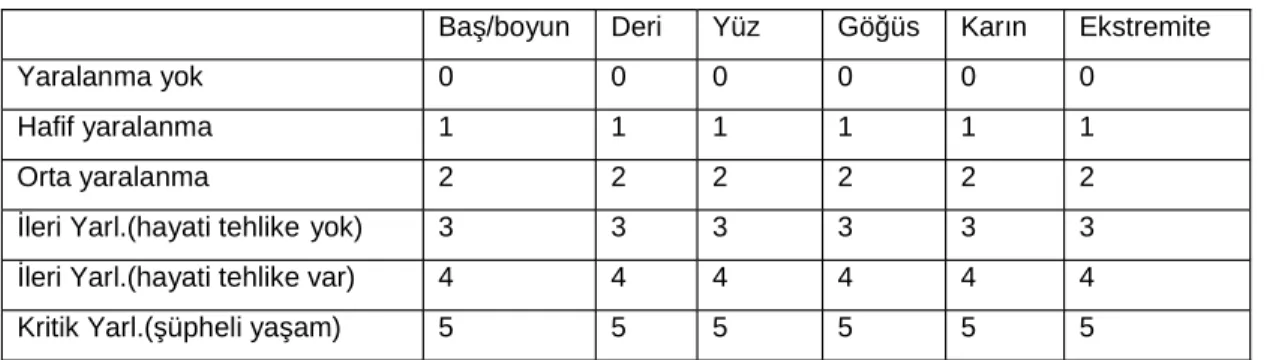Tablo 6: Injury Severıty Skore Puanları  (18)