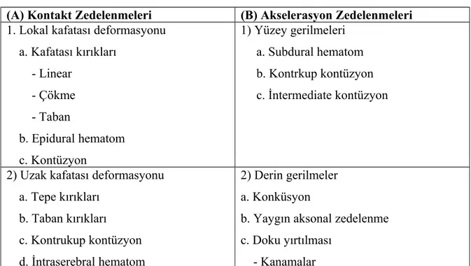 Tablo 2. Beyin Zedelenmesinden Sorumlu Başlıca Mekanizmalar  6