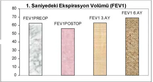 Grafik -3 Preoperatif,postoperatif,3.ve 6.ay yüzdelik FEV 1  değerleri 