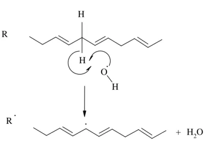 Şekil 2.12. Lipit molekülünün metilen karbonundan bir hidrojen koparılması sonucu 