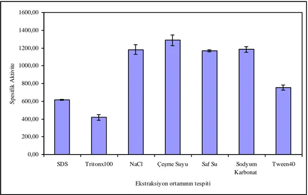 Şekil 4.5. α-Amilaz üretimine ekstraktsiyon ortamının etkisi 