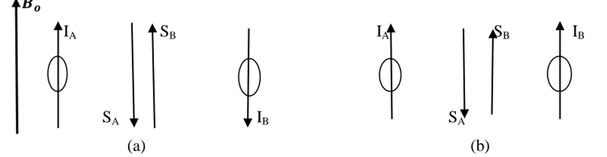 Şekil 2.8. Elektron aracılığıyla A ve B çekirdeklerinin yönelimleri (Apaydın 1996)