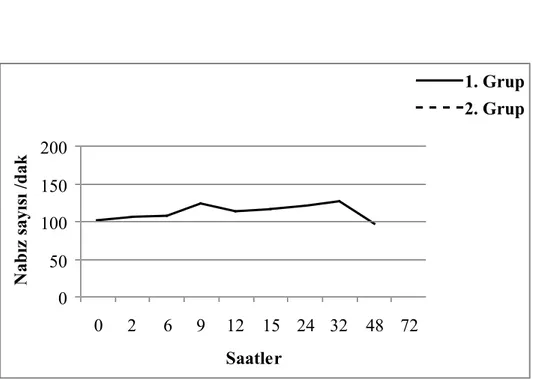 Şekil  6.  Ruminal  asidozisli  1.  ve.  2.  grup  deneme  koçlarının  nabız  sayılarındaki değişiklikler