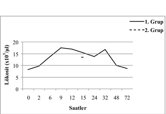 Şekil   12.   Ruminal   asidozisli   1.   ve.   2.   grup   deneme   koçlarının   total   lökosit sayılarındaki değişiklikler