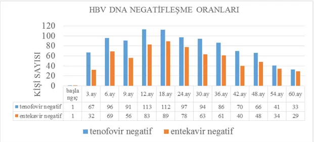 Şekil 6. Tenofovir ve entekavir alan hastaların HBV-DNA negatifleşme oranları