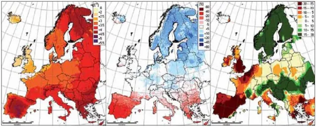 ġekil 2.20. 2071-2100 döneminde Avrupa‟da sıcaklık, yağıĢ ve tarımsal üretim öngörüleri (1961-1990 