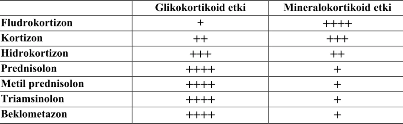 Tablo 3: Kortikosteroidlerin etki mekanizması