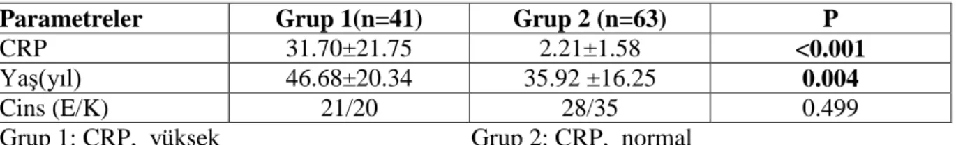 Tablo 8.  Grupların yaş ve cinse göre dağılımı 
