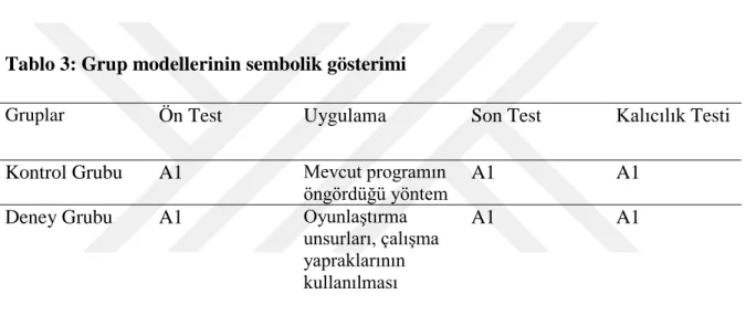 Tablo 3: Grup modellerinin sembolik gösterimi 