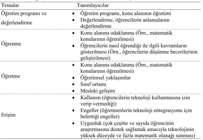 Tablo 5. TPAB gelişim modelindeki ana temalar ve tanımlayıcıları 