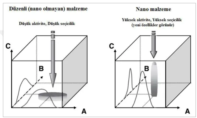 Şekil  1.9.   Nano  mimari  (A)  fonksiyonel  bölgelerin  bileşimi  (B)  konumların  düzen  seviyesi  (C)                       malzemenin işlevsel özellikleri (Serp ve Philippot 2013) 