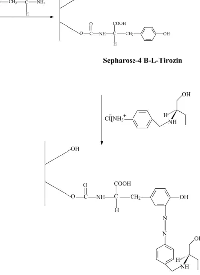 Şekil 4.3 . N-p-aminobenzil-(R)-2-amino-1-butanol  kulanılarak  kiral sabit fazın  hazırlanması       