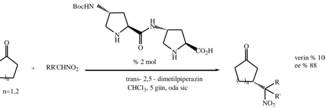 Şekil 2.16. Prolin temelli peptitler tarafından katalizlenen asimetrik Michael reaksiyonu 