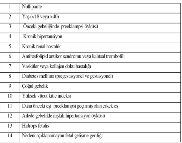 Tablo 3. Preeklampside Risk Faktörleri: