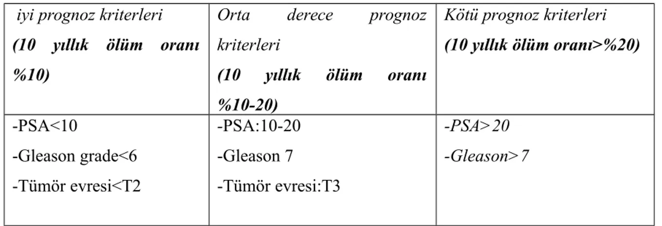 Tablo 3:prostat kanserinde prognostik gruplandırma