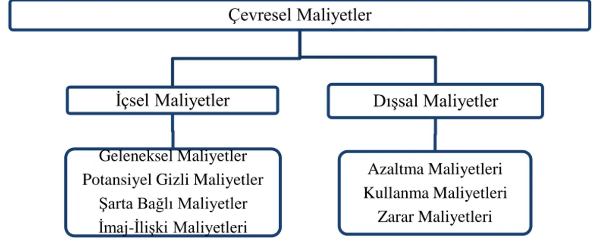 Şekil 2.1. Çevresel maliyetlerin Sınıflandırılması Çevresel Maliyetler 