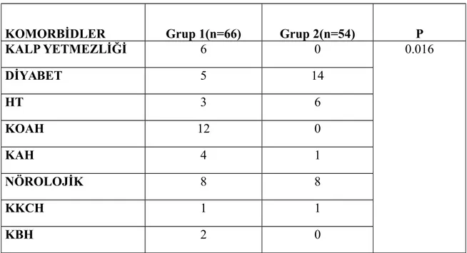 Tablo 14: Hastaların komorbiditeleri
