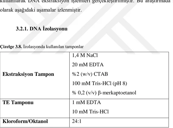 Çizelge 3.8. İzolasyonda kullanılan tamponlar 