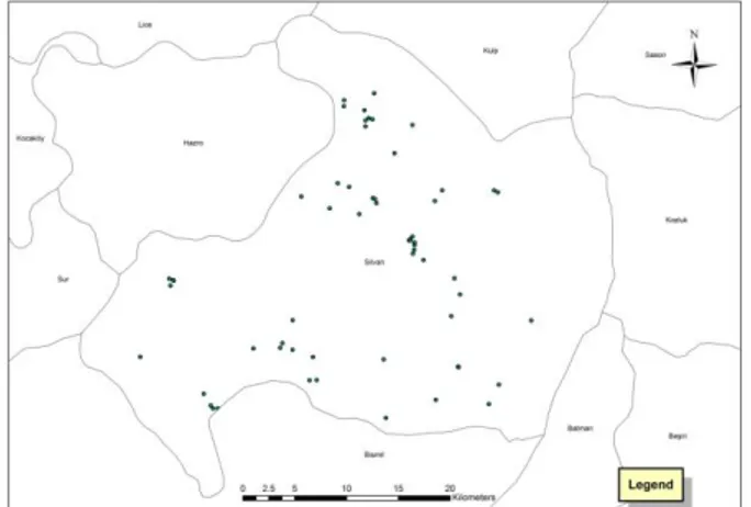 Şekil 2. Silvan ilçesi kuyu yerlerini gösteren  harita 