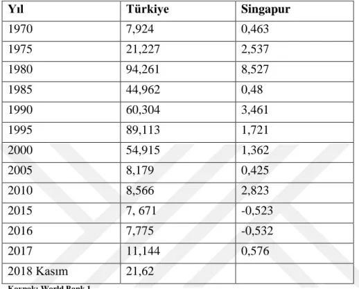 Tablo 13: Singapur ve Türkiye’nin Enflasyon Oranları 