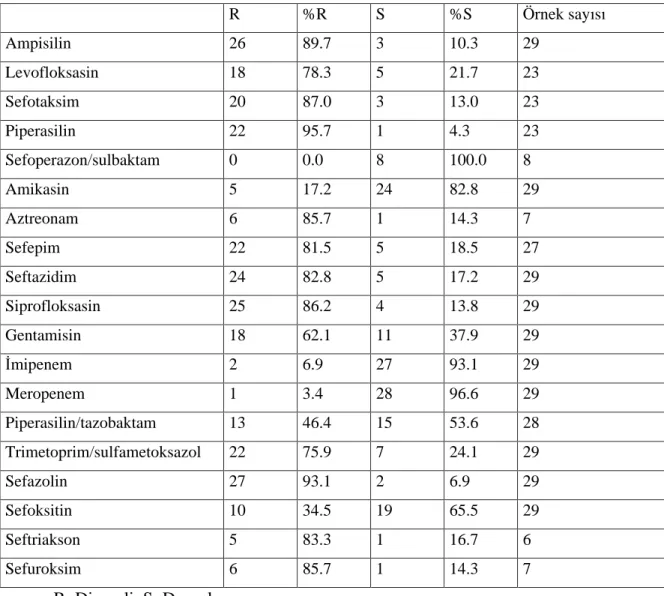 Tablo 12. E .coli  antibiyotik direnç oranlar .   