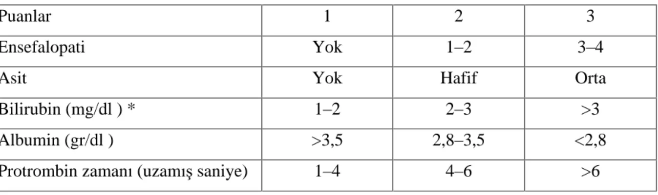 Tablo 1. Modifiye Child-Turcoutte-Pugh Skoru 