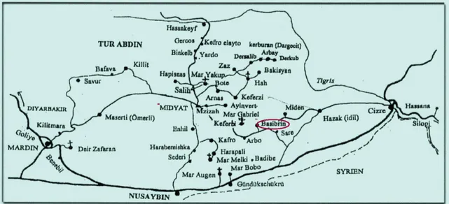 ġekil 3.5. AraĢtırma Alanı Midyat-Haberli Köyü‟nü gösteren Turabdin Haritası 12