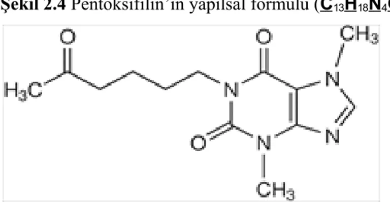 Şekil 2.4 Pentoksifilin’in yapılsal formülü (C 13 H 18 N 4 O 3)