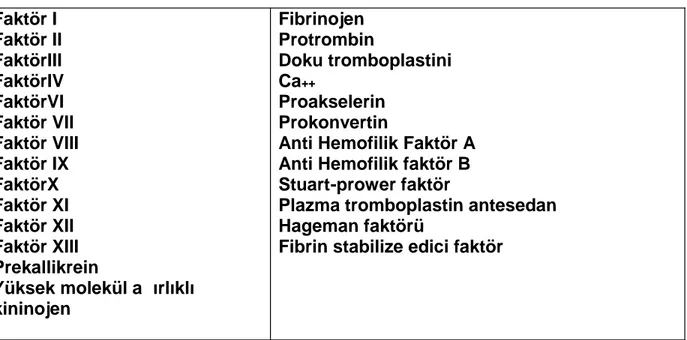 Tablo 23: Pıhtılaşma Faktörleri