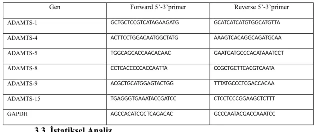 Tablo 1. qPCR için kullanılacak primer dizilimleri. 