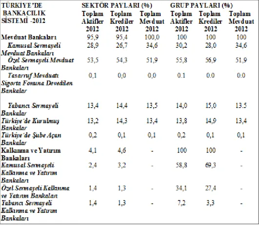 Tablo 1. 2: Türkiye Bankacılık Sektörü Sektör ve Grup Payları 9