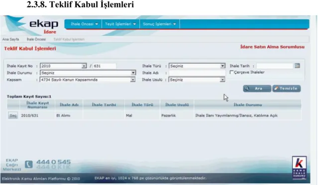 Şekil 2.10: Teklif Kabul İşlemleri  Kaynak:  https://ekap.kik.gov.tr 