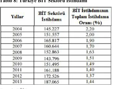 Tablo 8: Türkiye BİT Sektörü İstihdamı 