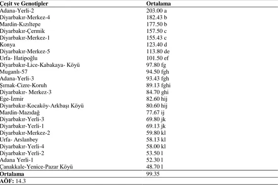 Çizelge  4.13.  Susam  çeşit  ve  genotiplerinin  kapsül  sayısına  ilişkin  ortalama  değerler 