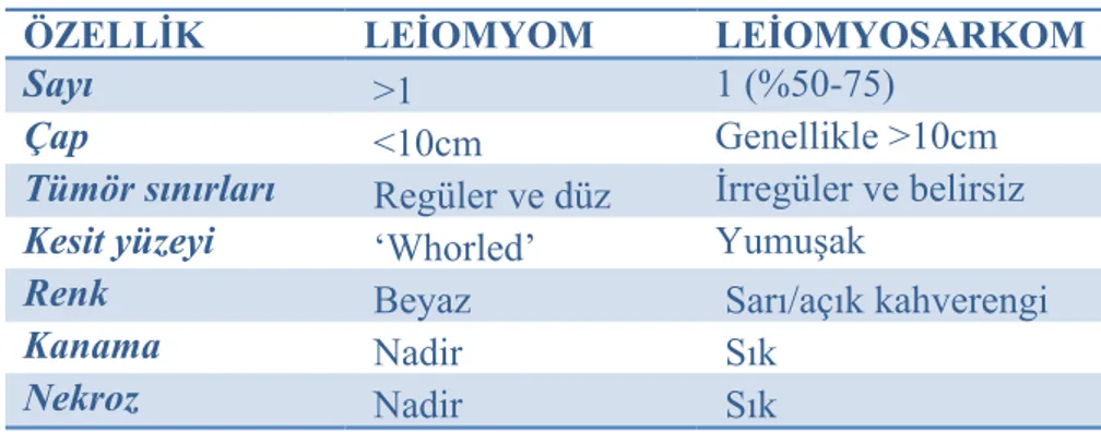 Tablo 4: Leiomyom ve Leiomyosarkom ayırıcı tanısı