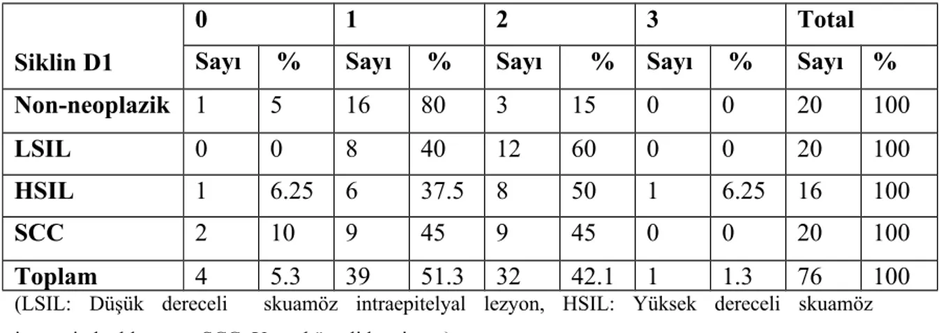 Tablo 8: Olguların siklin D1 ile boyanma oranları