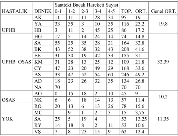Tablo 3.1. Denekler için alınan sonuçlar 