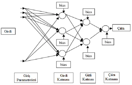 Şekil 2.14: İleri Beslemeli Geri Yayılmalı Sinir Ağı Mimarisi.  Kaynak: Rajpal, 2006: 810