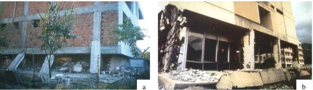Şekil 1.3. Deprem Sonrası Hasarlar (a: Gölcük-Körfez Yukarı Mahalle. 1999 Kocaeli   