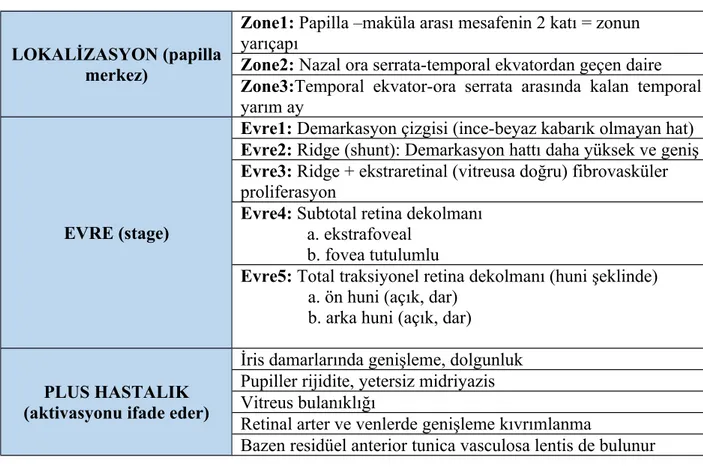 Tablo 8. Prematüre Retinopatisinin Sınıflaması